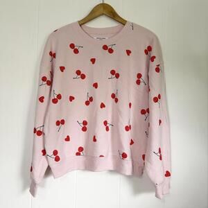 Colsie Cherry Heart Long Sleeve Oversized Pullover Crewneck Sweater Womens Small